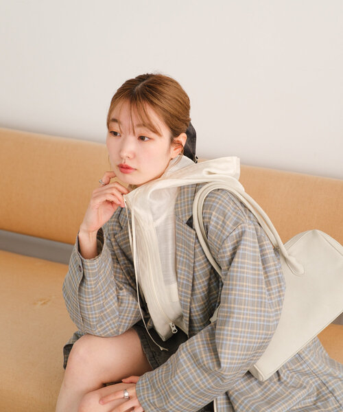 Kastane（カスタネ）の「【裏地なし】チェックシャツジャケット（テーラードジャケット・レディース・ブラック/アイボリー/グレー・FREE）」の13枚目の写真