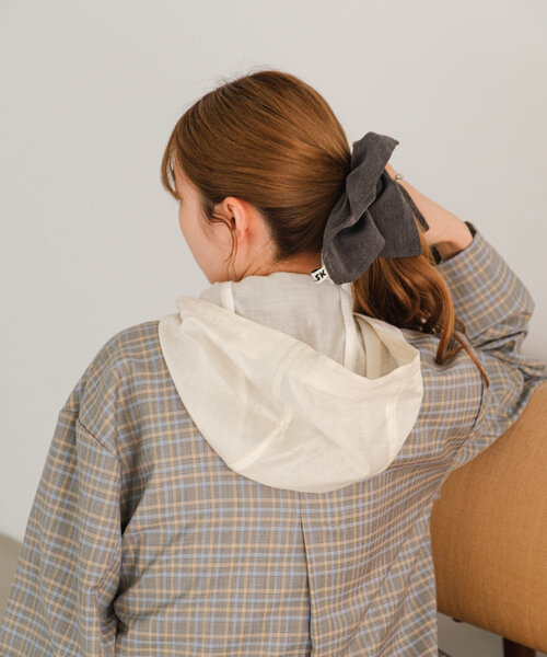 Kastane（カスタネ）の「【裏地なし】チェックシャツジャケット（テーラードジャケット・レディース・ブラック/アイボリー/グレー・FREE）」の14枚目の写真