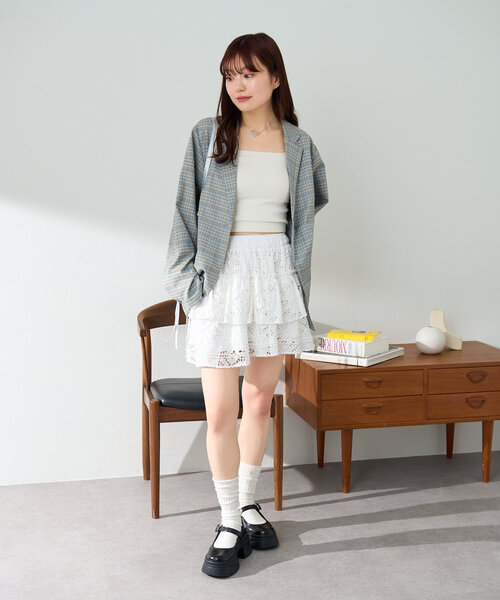 Kastane（カスタネ）の「【裏地なし】チェックシャツジャケット（テーラードジャケット・レディース・ブラック/アイボリー/グレー・FREE）」の16枚目の写真