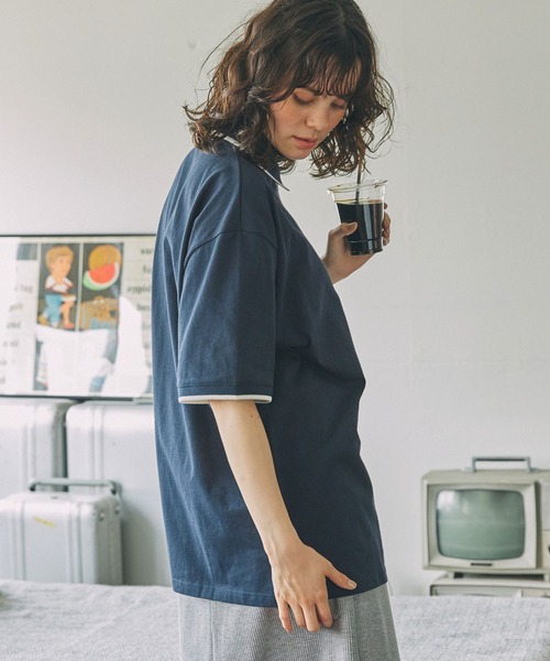 セール】ナンバリング刺繍 配色ライン ハーフジップ ポロシャツ