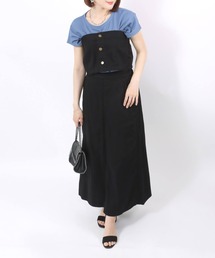 Lee（リー）の「Lee（リー）COMFORT BUSTIER SKIRT/ マルチウェイ デニム・ツイルブラック オールインワンスカート レディース（つなぎ/オールインワン）」