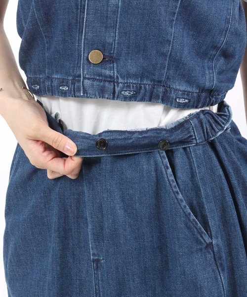 Lee（リー）の「Lee（リー）COMFORT BUSTIER SKIRT/ マルチウェイ デニム・ツイルブラック オールインワンスカート レディース（つなぎ/オールインワン・レディース・ブラック系その他/インディゴブルー・S/M）」の19枚目の写真