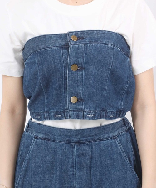 Lee（リー）の「Lee（リー）COMFORT BUSTIER SKIRT/ マルチウェイ デニム・ツイルブラック オールインワンスカート レディース（つなぎ/オールインワン・レディース・ブラック系その他/インディゴブルー・S/M）」の14枚目の写真