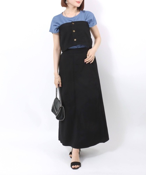Lee（リー）の「Lee（リー）COMFORT BUSTIER SKIRT/ マルチウェイ デニム・ツイルブラック オールインワンスカート レディース（つなぎ/オールインワン・レディース・ブラック系その他/インディゴブルー・S/M）」の5枚目の写真