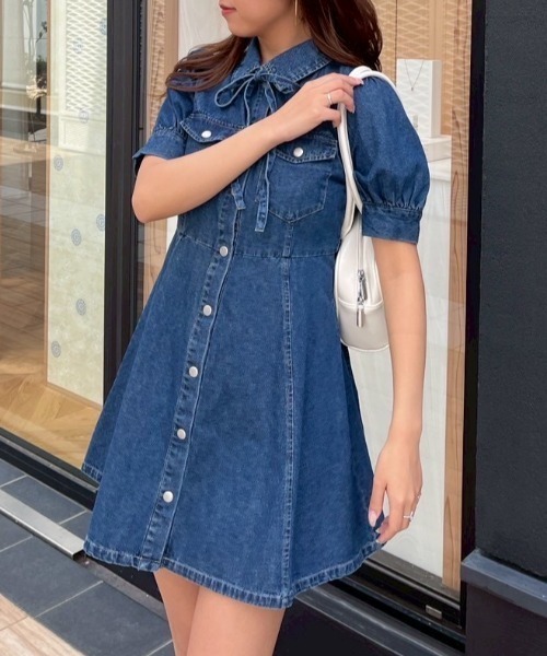 バイカラーシャツミニワンピース | レディース服・レディース