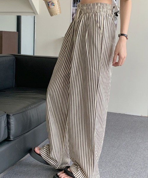aremoi(アレモイ)の「【aremoi / アレモイ】ストライプリラクシーパンツ(その他パンツ・レディース・ブラック/ブラウン/グリーン・X-LARGE/MEDIUM/LARGE)」の1枚目の写真