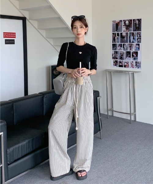 aremoi(アレモイ)の「【aremoi / アレモイ】ストライプリラクシーパンツ(その他パンツ・レディース・ブラック/ブラウン/グリーン・X-LARGE/MEDIUM/LARGE)」の9枚目の写真