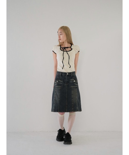 Uenui（ウニュイ）の「パフスリーブドットリボントップス　ribbon puff tops（Tシャツ/カットソー・レディース・ブラック/レッド・FREE）」の10枚目の写真