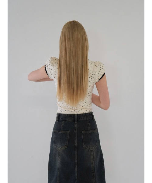 Uenui（ウニュイ）の「パフスリーブドットリボントップス　ribbon puff tops（Tシャツ/カットソー・レディース・ブラック/レッド・FREE）」の5枚目の写真