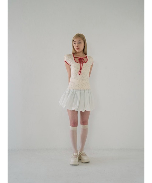 Uenui（ウニュイ）の「パフスリーブドットリボントップス　ribbon puff tops（Tシャツ/カットソー・レディース・ブラック/レッド・FREE）」の20枚目の写真
