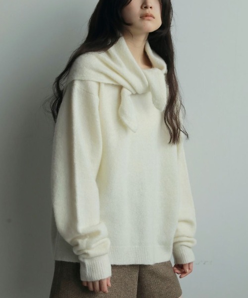 anuke(アンヌーク)の「anuke Layered Scarf Knit レイヤードスカーフニット/62520528(ニット/セーター・レディース・ブラウン/アイボリー・ONE SIZE)」の1枚目の写真