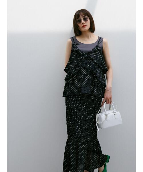 Te chichi(テチチ)の「【松井愛莉着用】ドットシャーリングタイトスカート(セットアップ可)《2025summer catalog item》(スカート・レディース・ブラウン/ブラック・F)」の3枚目の写真