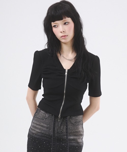 d.i.a.（ダイヤ）の「センタージップギャザートップス（Tシャツ/カットソー・レディース・カーキ/ホワイト/ブラック・FREE）」の20枚目の写真