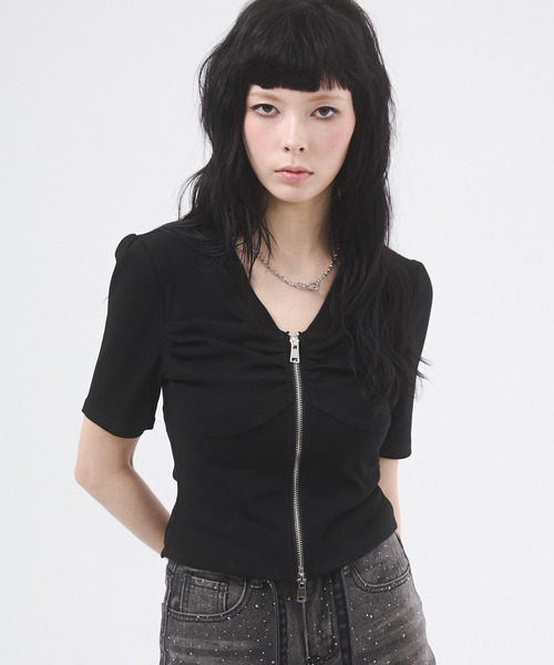 d.i.a.（ダイヤ）の「センタージップギャザートップス（Tシャツ/カットソー・レディース・カーキ/ホワイト/ブラック・FREE）」の21枚目の写真