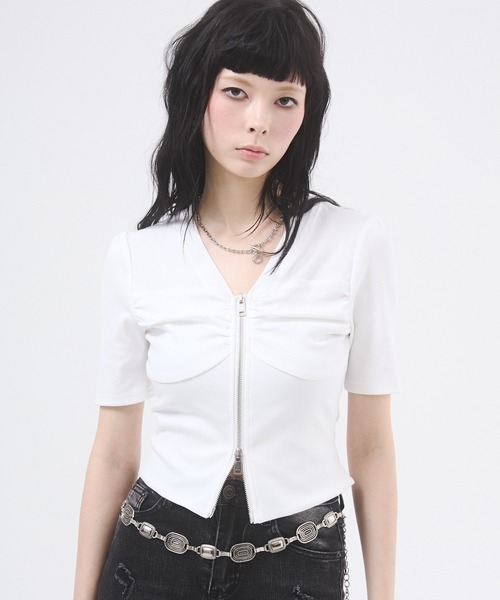 d.i.a.（ダイヤ）の「センタージップギャザートップス（Tシャツ/カットソー・レディース・カーキ/ホワイト/ブラック・FREE）」の7枚目の写真