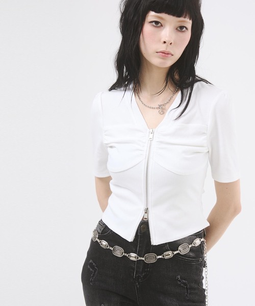 d.i.a.（ダイヤ）の「センタージップギャザートップス（Tシャツ/カットソー・レディース・カーキ/ホワイト/ブラック・FREE）」の8枚目の写真