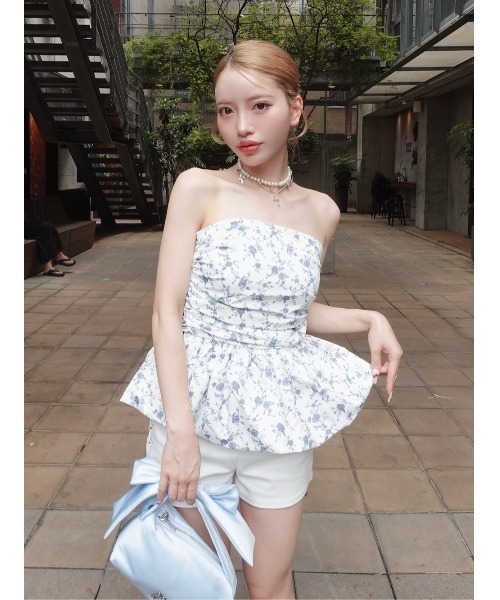 アイボリー バルーンスリーブ クロップドトップ #darich CLANE - シアー タートル バルーン スリーブ トップス - SHEER