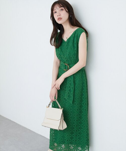 natural couture(ナチュラルクチュール)の「ウエストベルト付きカラーレースワンピース(ワンピース・レディース・ブラック/アイボリー/グリーン/ピンク・FREE)」の21枚目の写真