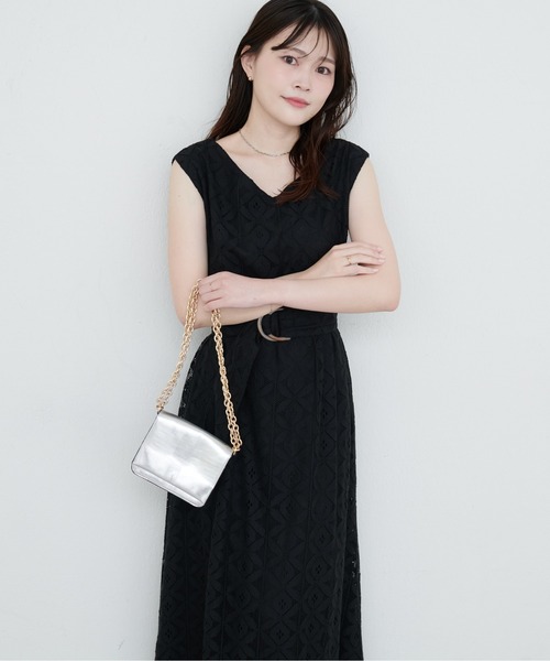 【新品】Blanc Natureワンピース（ベルト付き） ウエストベルト付きカラーレースワンピース（ワンピース