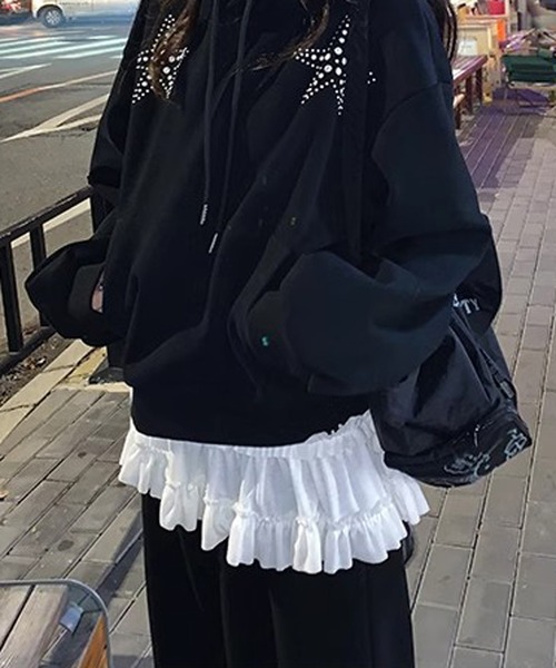 HALEY PESCA（ヘーリーペスカ）の「HALEY PESCA　/裾フリル　長袖レイヤードチュニック（Tシャツ/カットソー・レディース・ホワイト/ブラック・LARGE/MEDIUM/SMALL）」の14枚目の写真