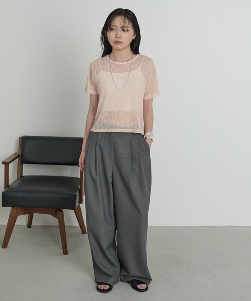 Aunt Marie's（アントマリーズ）の「ニュアンスウェーブシアーハーフスリーブトップス（Tシャツ/カットソー・レディース・ブラック/ライトブルー/ライトイエロー/ホワイト/ピンク・FREE）」の21枚目の写真