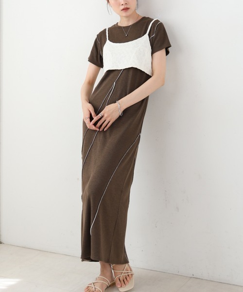 Bab（バブ）の「【S・Mサイズ展開】ビスチェセットメローワンピース（ワンピース・レディース・ブラウン/ベージュ/チャコールグレー・S/M）」の2枚目の写真