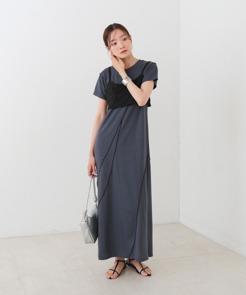 Bab（バブ）の「【S・Mサイズ展開】ビスチェセットメローワンピース（ワンピース・レディース・ブラウン/ベージュ/チャコールグレー・S/M）」の4枚目の写真