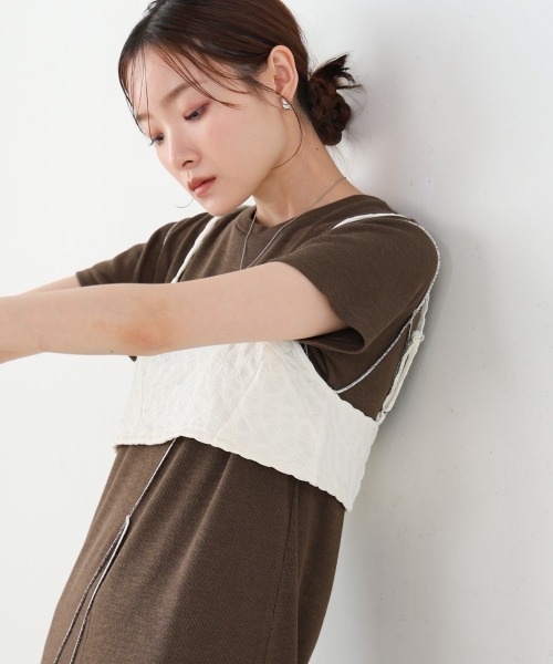 Bab（バブ）の「【S・Mサイズ展開】ビスチェセットメローワンピース（ワンピース・レディース・ブラウン/ベージュ/チャコールグレー・S/M）」の12枚目の写真