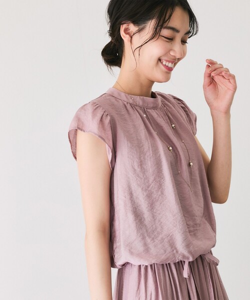 Jayro（ジャイロ）の「レーヨンナイロンオーガン袖フリルワンピース（ワンピース・レディース・ピンク/ブルー/オフホワイト/ブラック・M）」の13枚目の写真