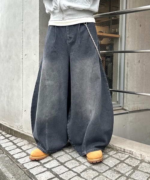 VERMO ワイドパンツ ジーンズ バルーンパンツ アソートウォッシュドワイド切り替えバルーンワイドパンツ