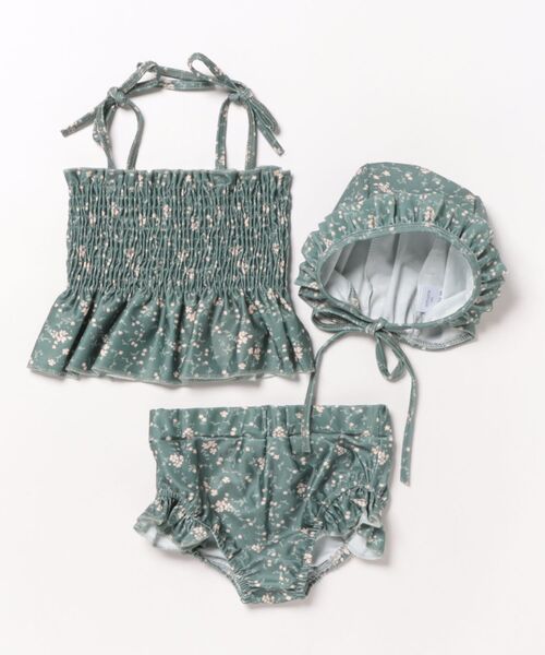 aimoha(アイモハ)の「【aimoha-KIDS-】キッズ 花柄シャーリングビキニ 2点セット (SS)(水着・キッズ・ライトベージュ/ダークグリーン・90/100/110/120/130/140)」の5枚目の写真