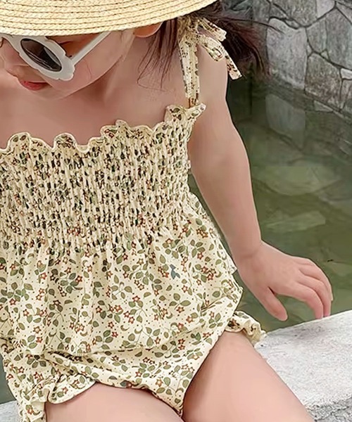 aimoha(アイモハ)の「【aimoha-KIDS-】キッズ 花柄シャーリングビキニ 2点セット (SS)(水着・キッズ・ライトベージュ/ダークグリーン・90/100/110/120/130/140)」の7枚目の写真