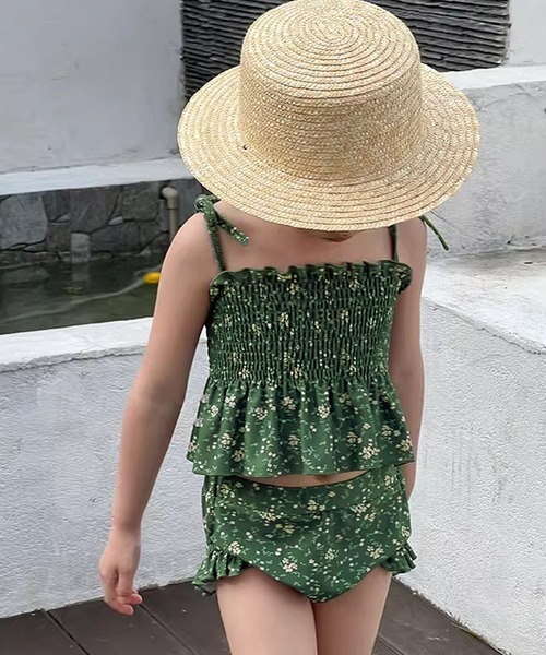 aimoha(アイモハ)の「【aimoha-KIDS-】キッズ 花柄シャーリングビキニ 2点セット (SS)(水着・キッズ・ライトベージュ/ダークグリーン・90/100/110/120/130/140)」の13枚目の写真