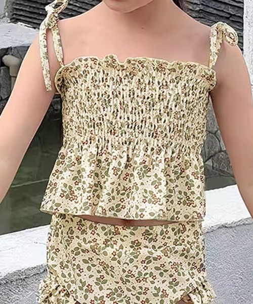 aimoha(アイモハ)の「【aimoha-KIDS-】キッズ 花柄シャーリングビキニ 2点セット (SS)(水着・キッズ・ライトベージュ/ダークグリーン・90/100/110/120/130/140)」の8枚目の写真