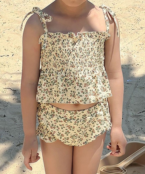aimoha(アイモハ)の「【aimoha-KIDS-】キッズ 花柄シャーリングビキニ 2点セット (SS)(水着・キッズ・ライトベージュ/ダークグリーン・90/100/110/120/130/140)」の6枚目の写真