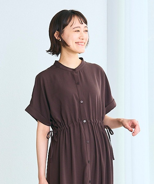 Rosemadame(ローズマダム)の「麻調合繊スキッパ― ドロストシャツワンピース(マタニティ/授乳服)授乳口付き 授乳楽々 妊婦服 産前・産後対応(ワンピース・レディース・ネイビー/ブラウン・M/L/LL)」の8枚目の写真