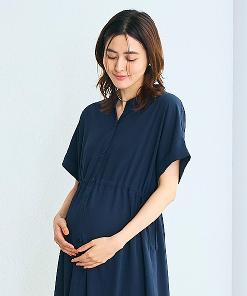 Rosemadame(ローズマダム)の「麻調合繊スキッパ― ドロストシャツワンピース(マタニティ/授乳服)授乳口付き 授乳楽々 妊婦服 産前・産後対応(ワンピース・レディース・ネイビー/ブラウン・M/L/LL)」の7枚目の写真