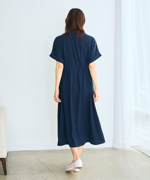 Rosemadame(ローズマダム)の「麻調合繊スキッパ― ドロストシャツワンピース(マタニティ/授乳服)授乳口付き 授乳楽々 妊婦服 産前・産後対応(ワンピース・レディース・ネイビー/ブラウン・M/L/LL)」の5枚目の写真