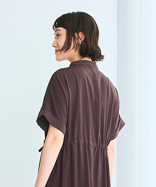 Rosemadame(ローズマダム)の「麻調合繊スキッパ― ドロストシャツワンピース(マタニティ/授乳服)授乳口付き 授乳楽々 妊婦服 産前・産後対応(ワンピース・レディース・ネイビー/ブラウン・M/L/LL)」の4枚目の写真