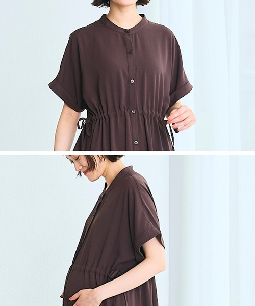 Rosemadame(ローズマダム)の「麻調合繊スキッパ― ドロストシャツワンピース(マタニティ/授乳服)授乳口付き 授乳楽々 妊婦服 産前・産後対応(ワンピース・レディース・ネイビー/ブラウン・M/L/LL)」の3枚目の写真