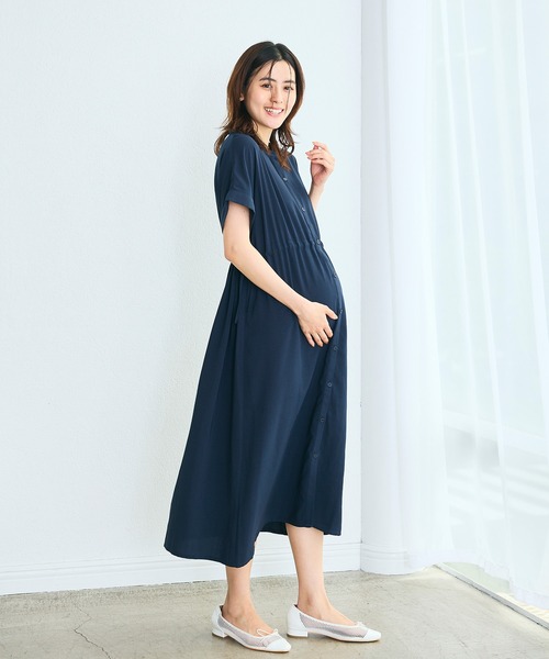 Rosemadame(ローズマダム)の「麻調合繊スキッパ― ドロストシャツワンピース(マタニティ/授乳服)授乳口付き 授乳楽々 妊婦服 産前・産後対応(ワンピース・レディース・ネイビー/ブラウン・M/L/LL)」の14枚目の写真