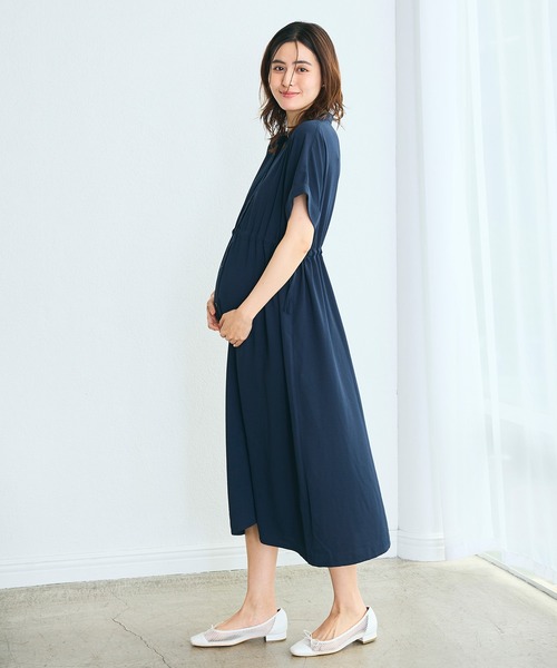 Rosemadame(ローズマダム)の「麻調合繊スキッパ― ドロストシャツワンピース(マタニティ/授乳服)授乳口付き 授乳楽々 妊婦服 産前・産後対応(ワンピース・レディース・ネイビー/ブラウン・M/L/LL)」の15枚目の写真