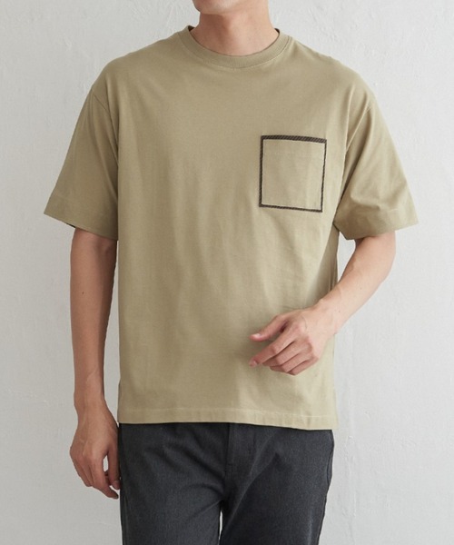 ikka(イッカ)の「【親子コーデ】ストライプMIXポケットTシャツ(Tシャツ/カットソー・メンズ・ホワイト/ライム/ネイビー/ベージュ・S/M/L/XL)」の2枚目の写真