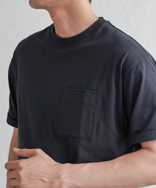 ikka(イッカ)の「【親子コーデ】ストライプMIXポケットTシャツ(Tシャツ/カットソー・メンズ・ホワイト/ライム/ネイビー/ベージュ・S/M/L/XL)」の4枚目の写真