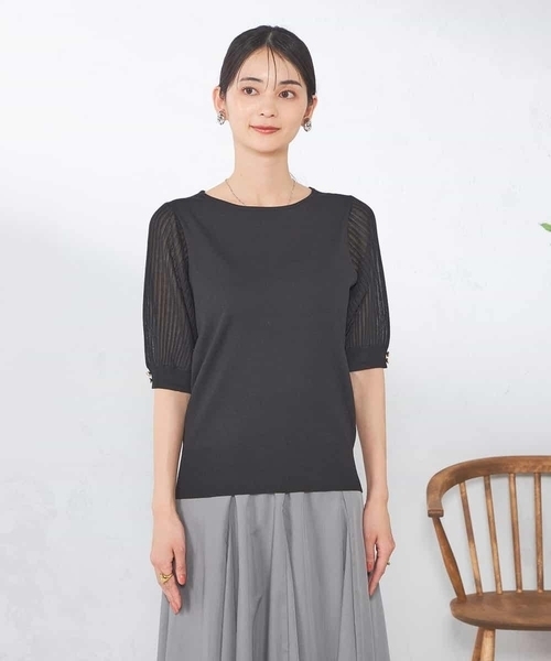 a.v.v（アーヴェヴェ）の「【接触冷感】プリーツスリーブサマーニット（ニット/セーター・レディース・ホワイト/ダークインディゴブルー/ブラック・36/38/40/42/34）」の11枚目の写真
