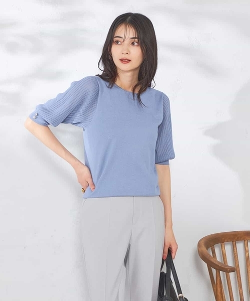 a.v.v（アーヴェヴェ）の「【接触冷感】プリーツスリーブサマーニット（ニット/セーター・レディース・ホワイト/ダークインディゴブルー/ブラック・36/38/40/42/34）」の21枚目の写真