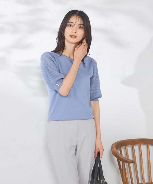 a.v.v（アーヴェヴェ）の「【接触冷感】プリーツスリーブサマーニット（ニット/セーター・レディース・ホワイト/ダークインディゴブルー/ブラック・36/38/40/42/34）」の22枚目の写真
