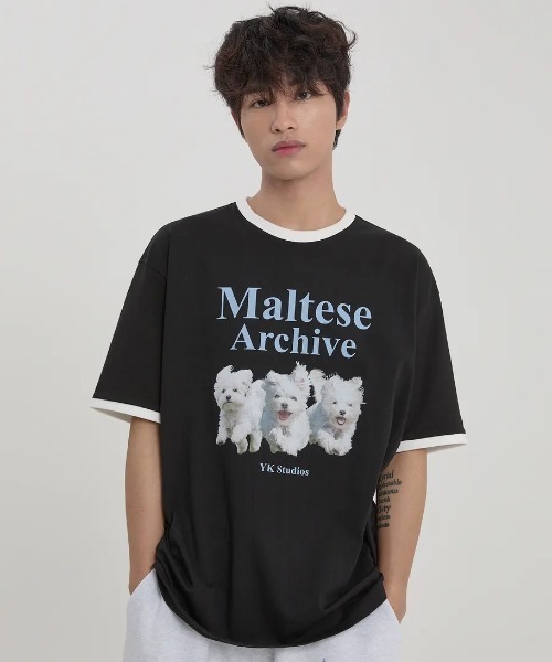 ★韓国ブランド★WaiKei★ マルチーズリンガー 半袖Tシャツ マルチーズ”と“イルカ”の恋物語を描いたデザインが可愛い♡韓国