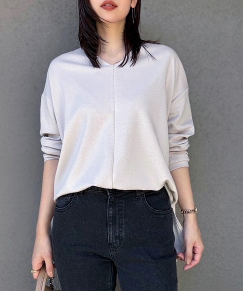Emma Taylor(エマテイラー)の「ライトダンボール抜き衿プルオーバー(Tシャツ/カットソー・レディース・ネイビー/ホワイト/ブラウン/グレイッシュベージュ/ブラック・FREE)」の21枚目の写真