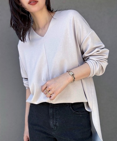 Emma Taylor(エマテイラー)の「ライトダンボール抜き衿プルオーバー(Tシャツ/カットソー・レディース・ネイビー/ホワイト/ブラウン/グレイッシュベージュ/ブラック・FREE)」の22枚目の写真
